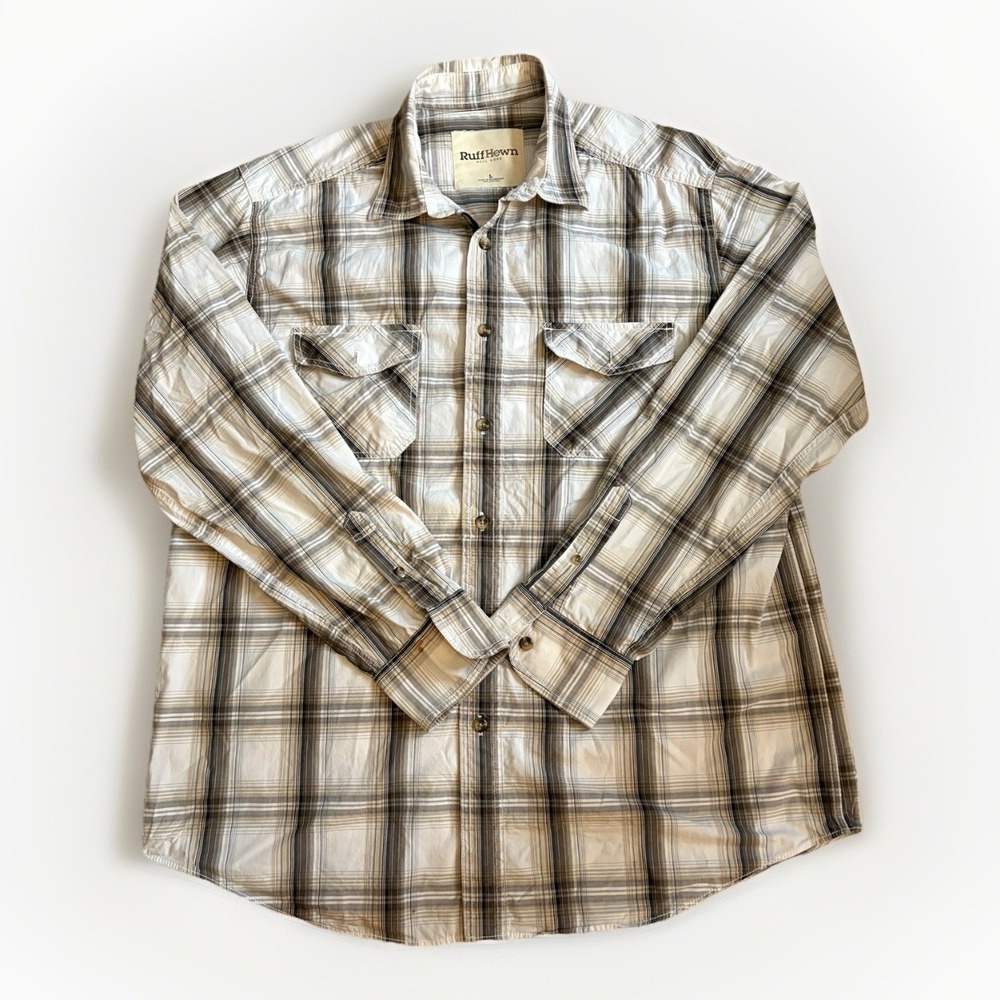 Ruff Hewn Well Worn Men's L Plaid Shirt Cotton Western Button Front